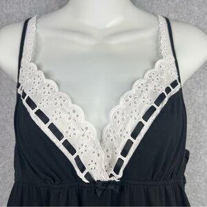 Victoria’s Secret Black Babydoll Slip Dress White Eyelet and Ribbon Size L Y2K